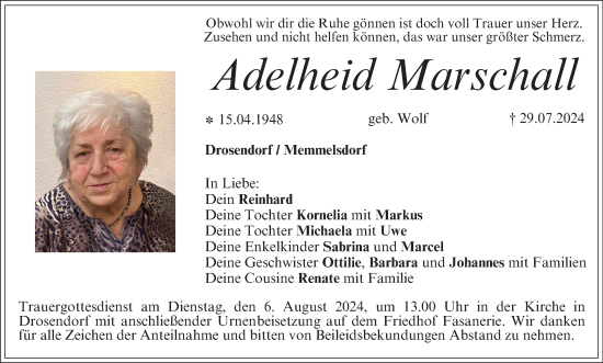 Anzeige von Adelheid Marschall von MGO