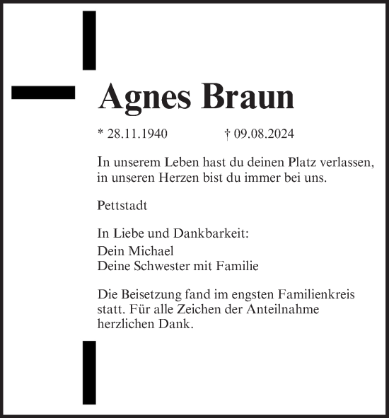 Anzeige von Agnes Braun von MGO