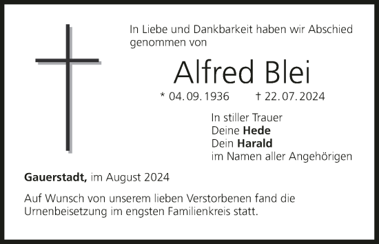 Anzeige von Alfred Blei von MGO