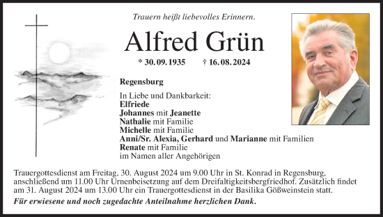 Anzeige von Alfred Grün von MGO