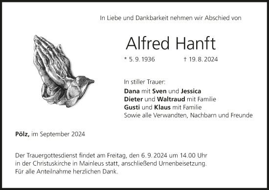 Anzeige von Alfred Hanft von MGO