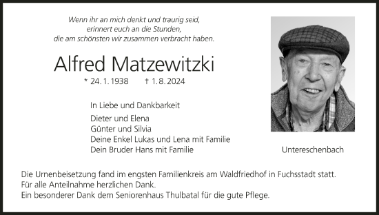Anzeige von Alfred Matzewitzki von MGO