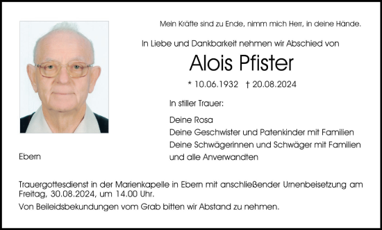 Anzeige von Alois Pfister von MGO