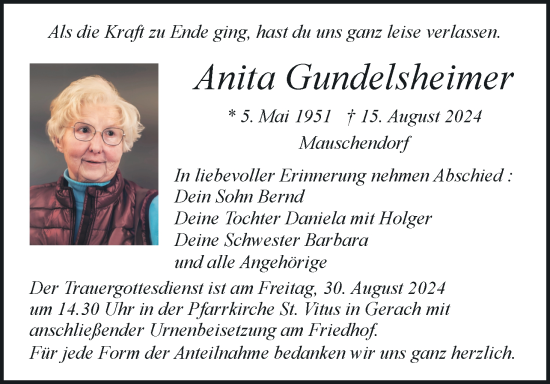 Anzeige von Anita Gundelsheimer von MGO