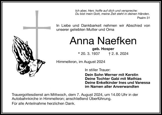 Anzeige von Anna Naefken von MGO