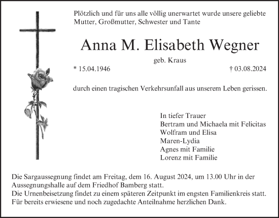 Anzeige von Anna M. Elisabeth Wegner von MGO