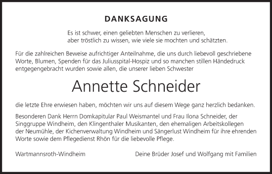 Anzeige von Annette Schneider von MGO