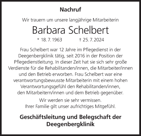 Anzeige von Barbara Schelbert von MGO