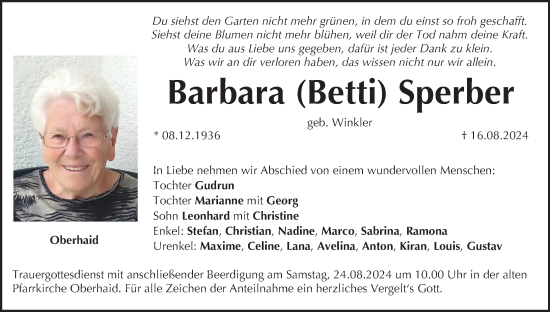 Anzeige von Barbara Sperber von MGO