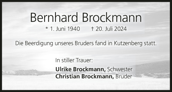 Anzeige von Bernhard Brockmann von MGO