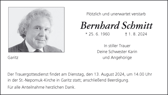 Anzeige von Bernhard Schmitt von MGO