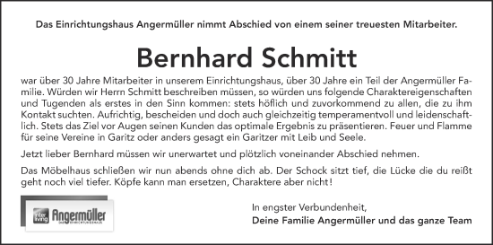 Anzeige von Bernhard Schmitt von MGO