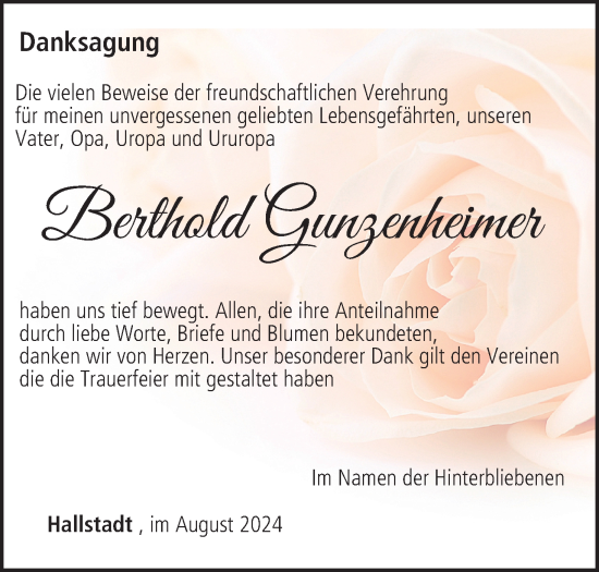 Anzeige von Berthold Gunzenheimer von MGO