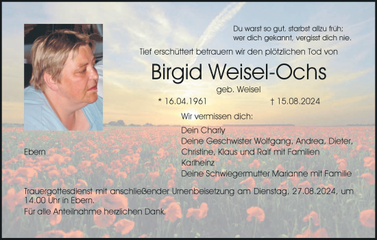Anzeige von Birgid Weisel-Ochs von MGO