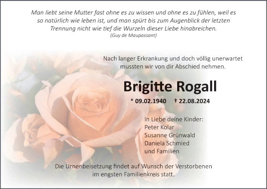 Anzeige von Brigitte Rogall von MGO