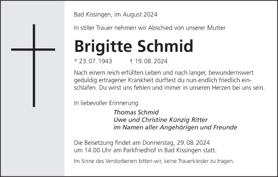 Anzeige von Brigitte Schmid von MGO