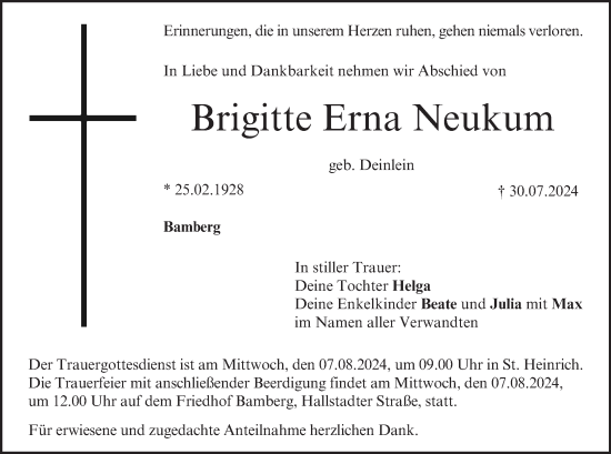 Anzeige von Brigitte Erna Neukum von MGO