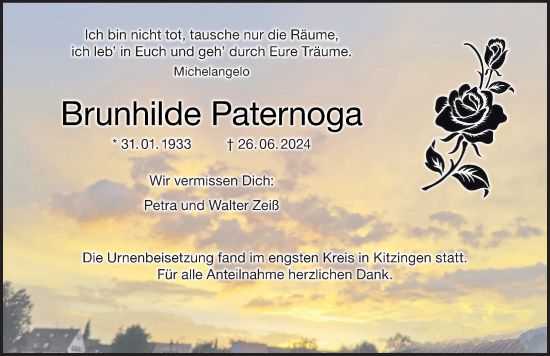 Anzeige von Brunhilde Paternoga von MGO