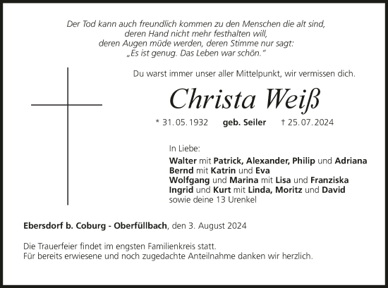 Anzeige von Christa Weiß von MGO