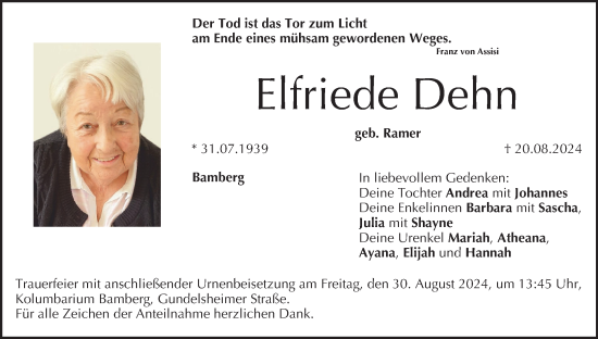 Anzeige von Elfriede Dehn von MGO