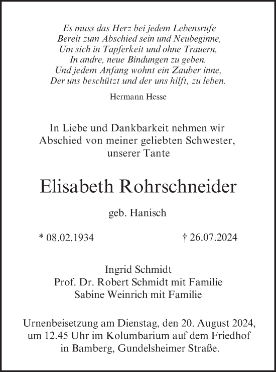 Anzeige von Elisabeth Rohrschneider von MGO