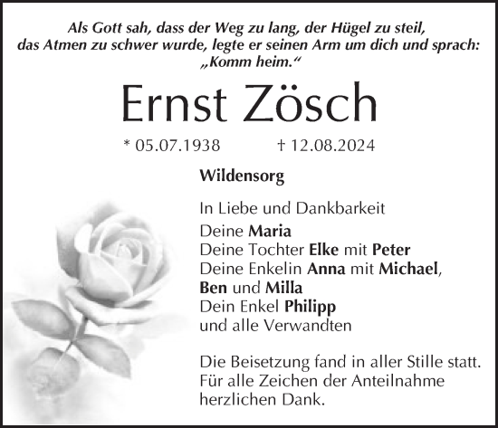 Anzeige von Ernst Zösch von MGO