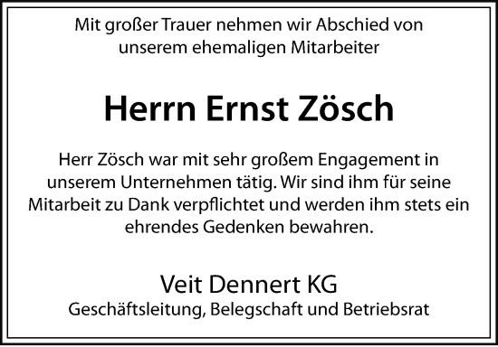 Anzeige von Ernst Zösch von MGO