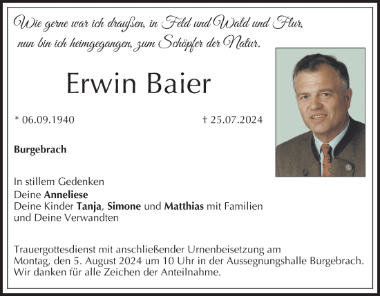 Anzeige von Erwin Baier von MGO