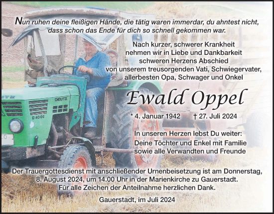 Anzeige von Ewald Oppel von MGO