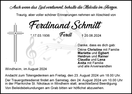 Anzeige von Ferdinand Schmitt von MGO