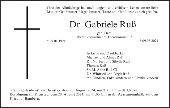 Anzeige von Gabriele Ruß von MGO