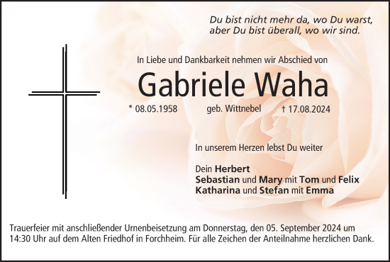 Anzeige von Gabriele Waha von MGO