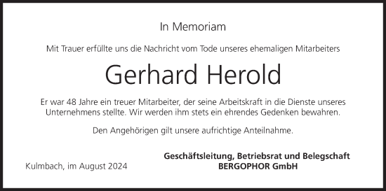 Anzeige von Gerhard Herold von MGO