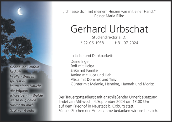 Anzeige von Gerhard Urbschat von MGO