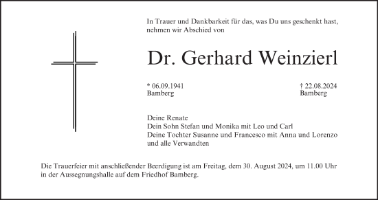 Anzeige von Gerhard Weinzierl von MGO