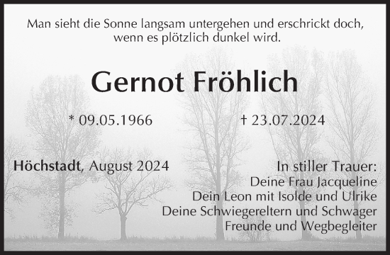 Anzeige von Gernot Fröhlich von MGO