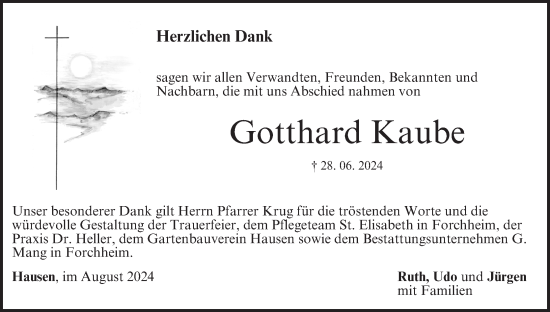 Anzeige von Gotthard Kaube von MGO
