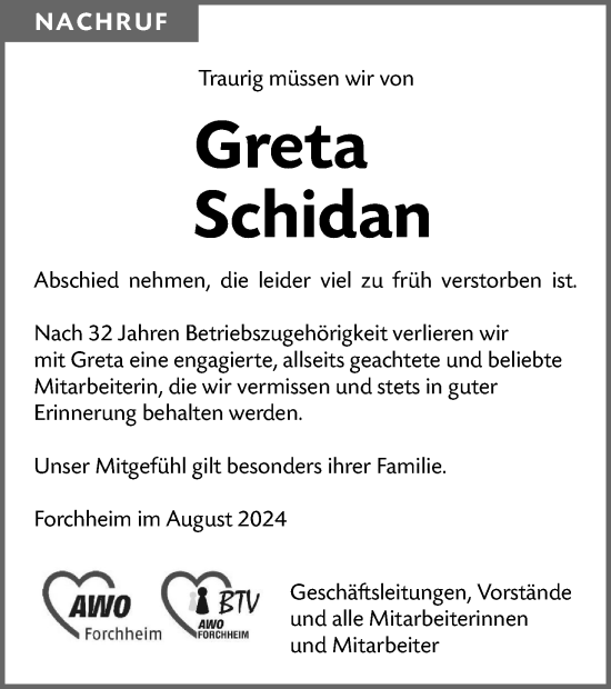 Anzeige von Greta Schidan von MGO