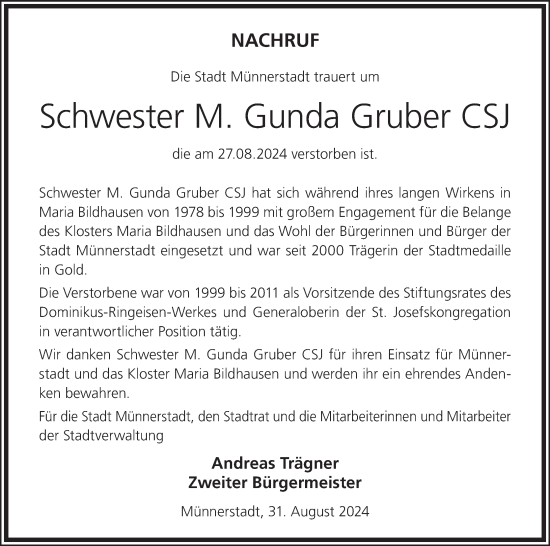 Anzeige von Gunda Gruber von MGO