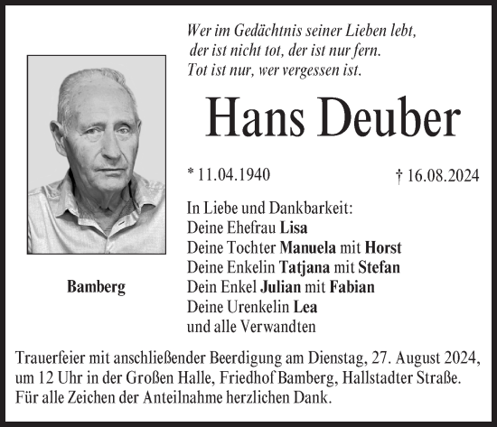 Anzeige von Hans Deuber von MGO