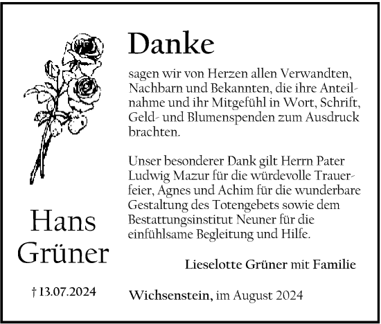 Anzeige von Hans Grüner von MGO