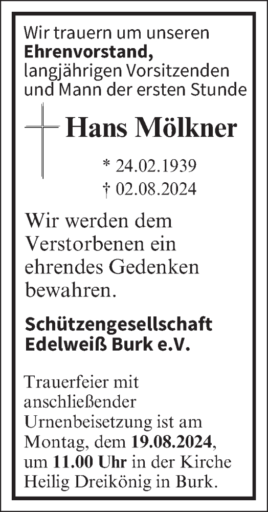 Anzeige von Hans Mölkner von MGO