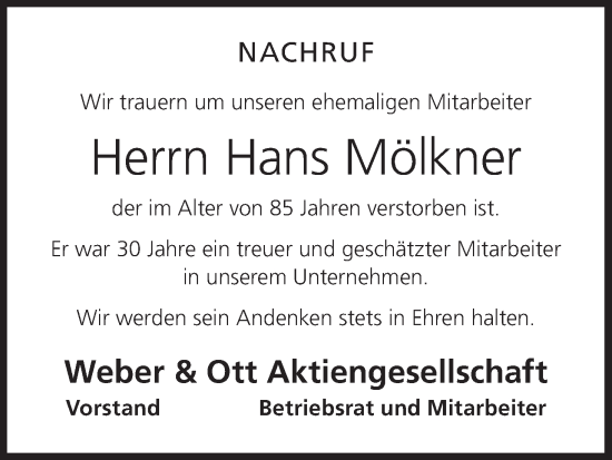 Anzeige von Hans Mölkner von MGO