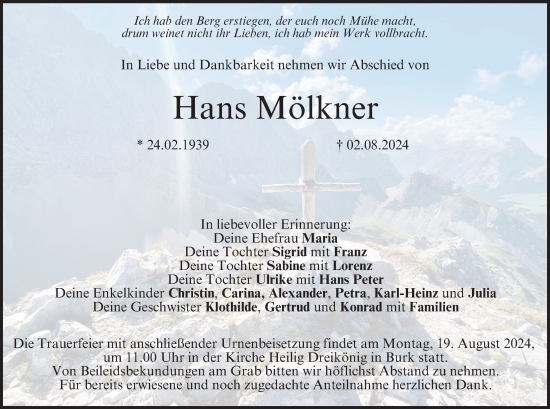 Anzeige von Hans Mölkner von MGO