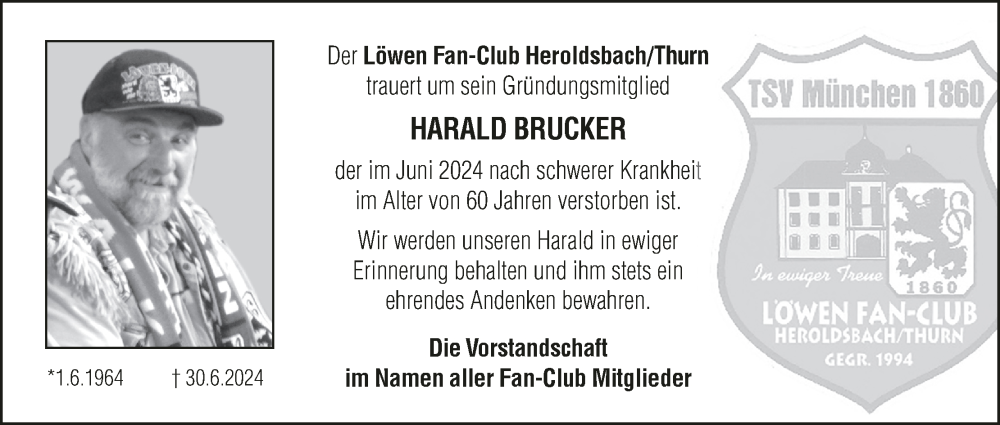  Traueranzeige für Harald Brucker vom 20.08.2024 aus MGO