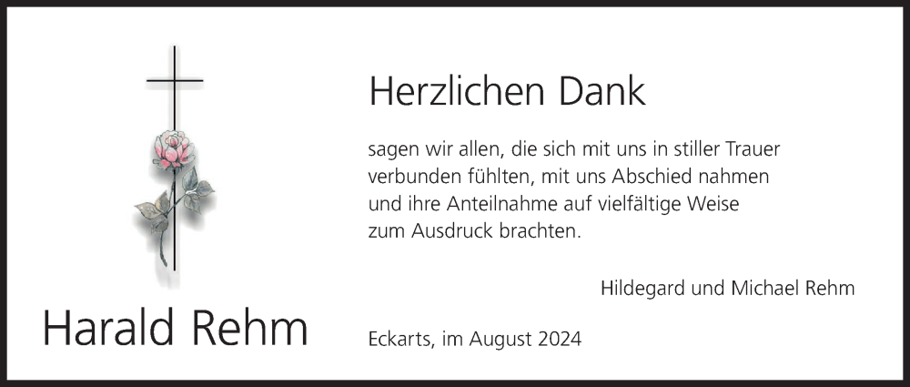  Traueranzeige für Harald Rehm vom 10.08.2024 aus MGO