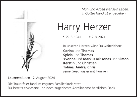 Anzeige von Harry Herzer von MGO