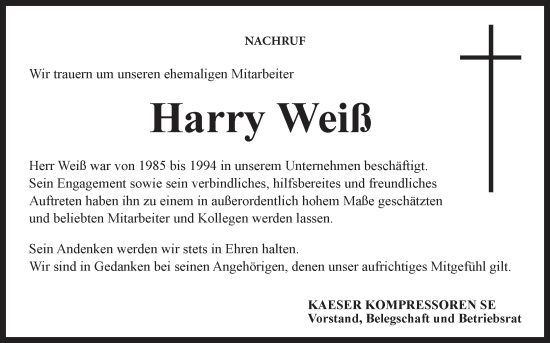 Anzeige von Harry Weiß von MGO