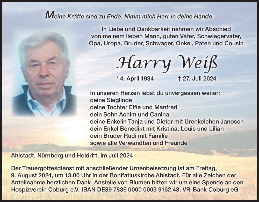  Traueranzeige für Harry Weiß vom 03.08.2024 aus MGO
