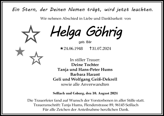 Anzeige von Helga Göhrig von MGO